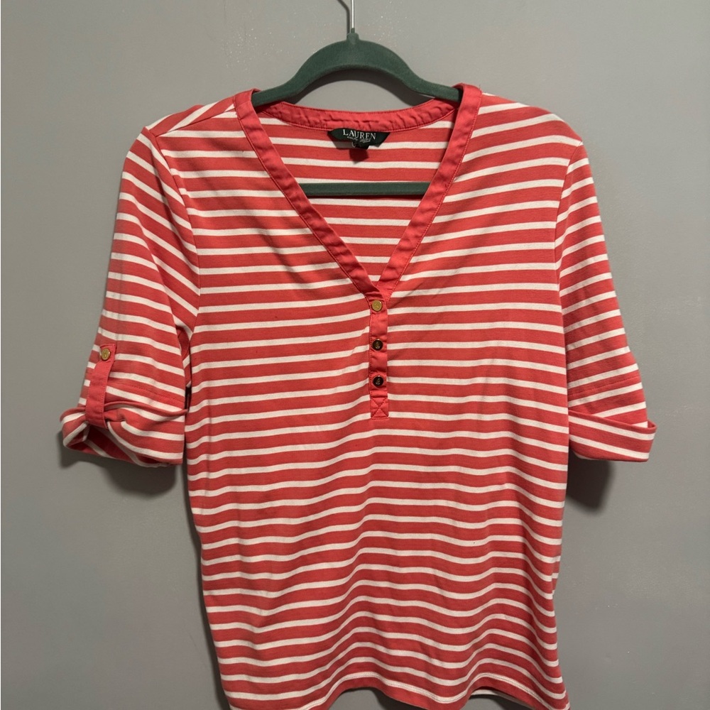 Lauren Ralph Lauren- women’s striped Henley top. Size XL